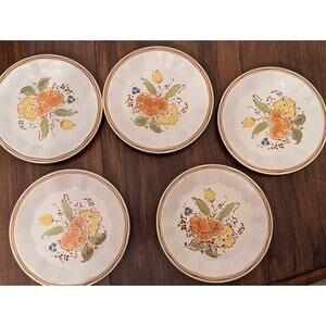Vintage Wildflower Stoneware Hand Painted 7 1/2" Salad Plates - Set of 5
